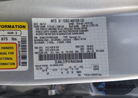 2015 Lincoln Mkz z USA, uszkodzony, nr VIN 3LN6L2J95FR603668